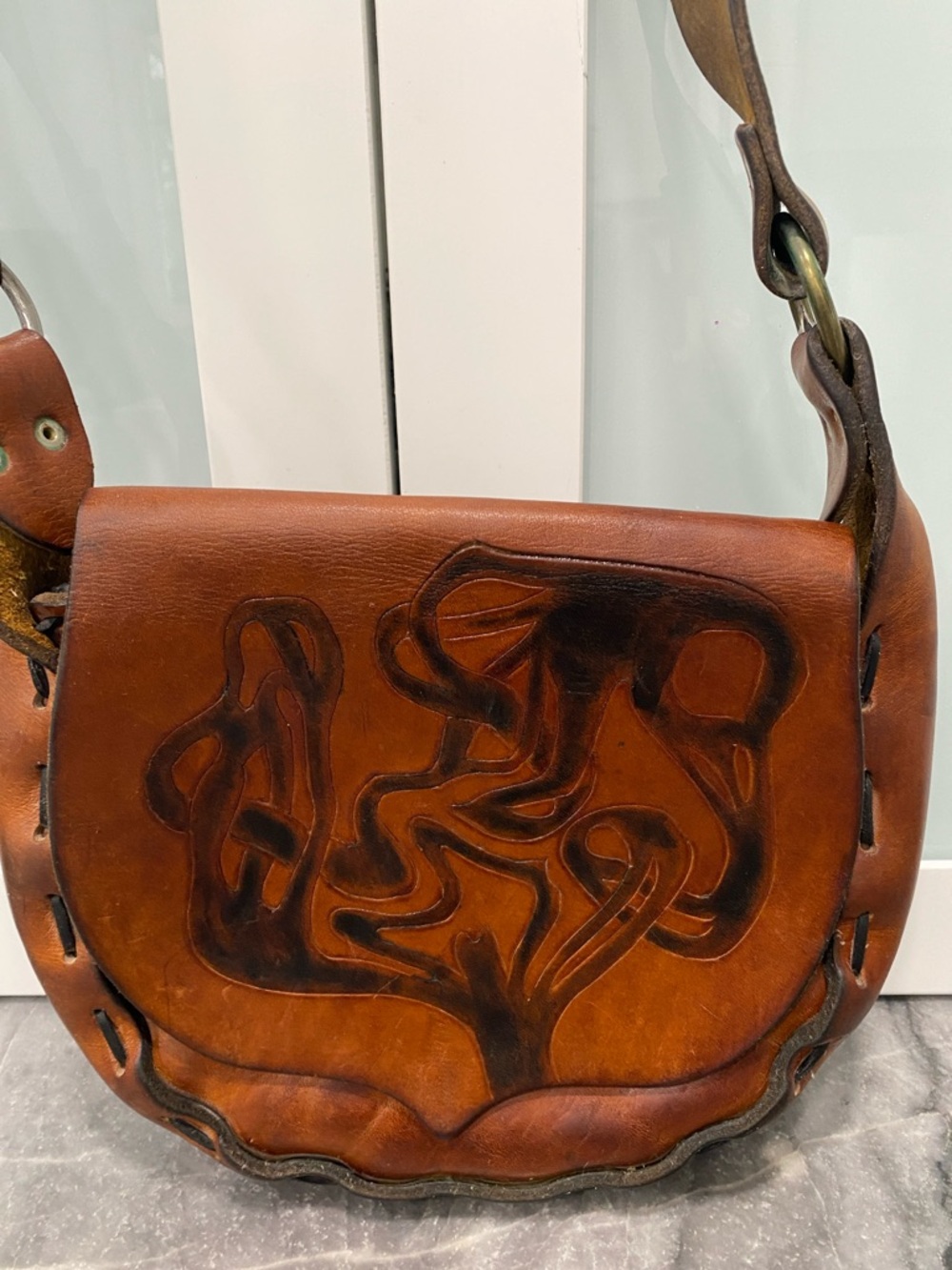 Handcrafted Brown Leather Crossbody Bag - Vintage